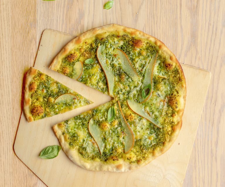 Pizza au pesto, poire et gorgonzola