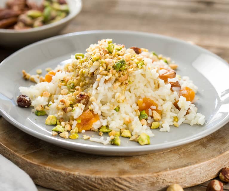 Arroz crujiente con frutos secos