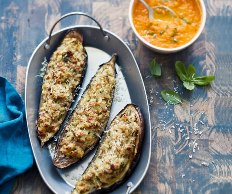 Aubergines farcies aux chipolatas