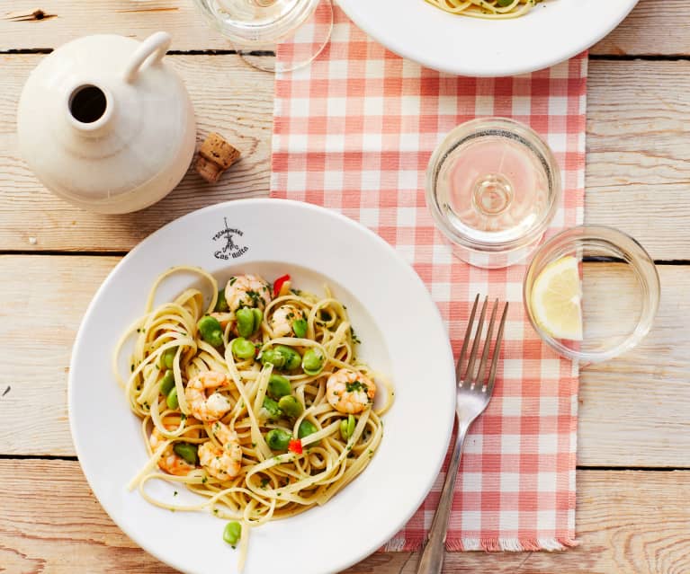 Pasta mit Dicken Bohnen und Garnelen