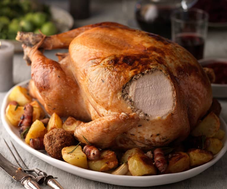 Roast Turkey with Creamy Pancetta, Lemon and Herb Stuffing