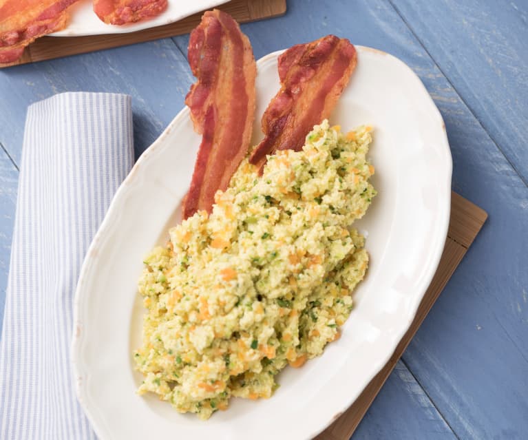 Revuelto de verduras con beicon crujiente para dos