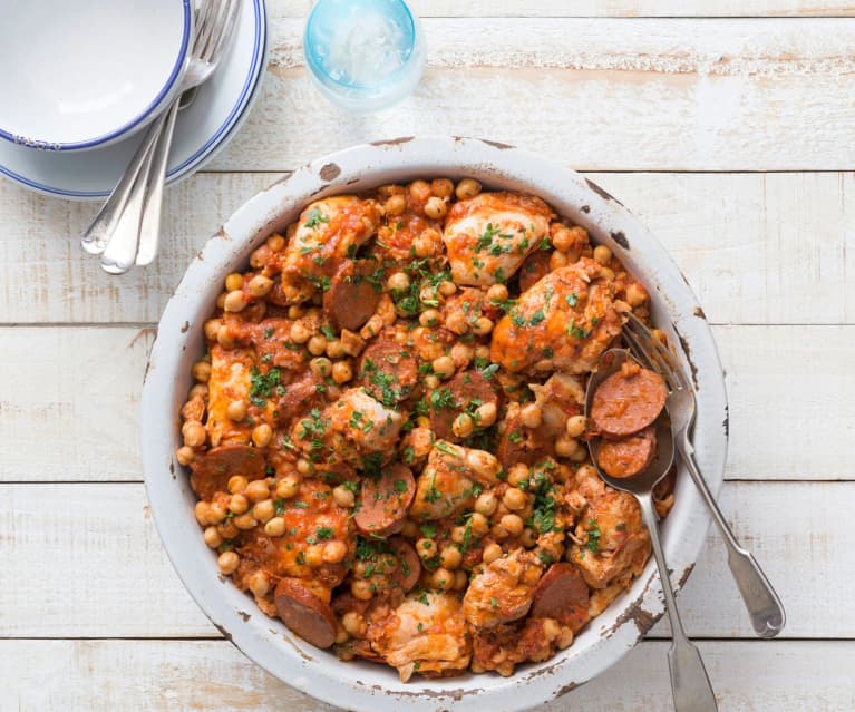 Chicken, chorizo and chickpea stew