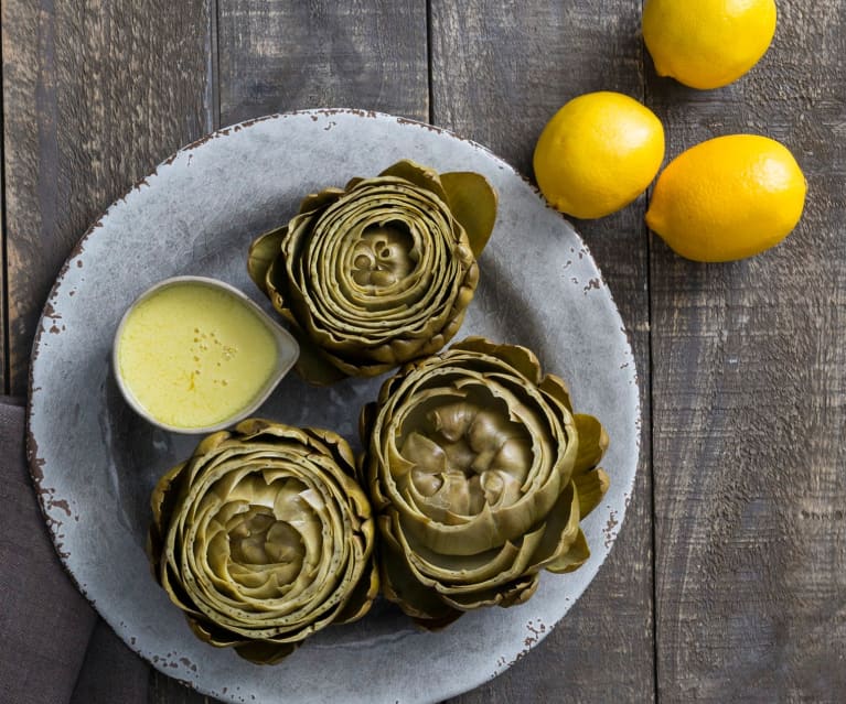 Globe artichokes with lemon garlic butter