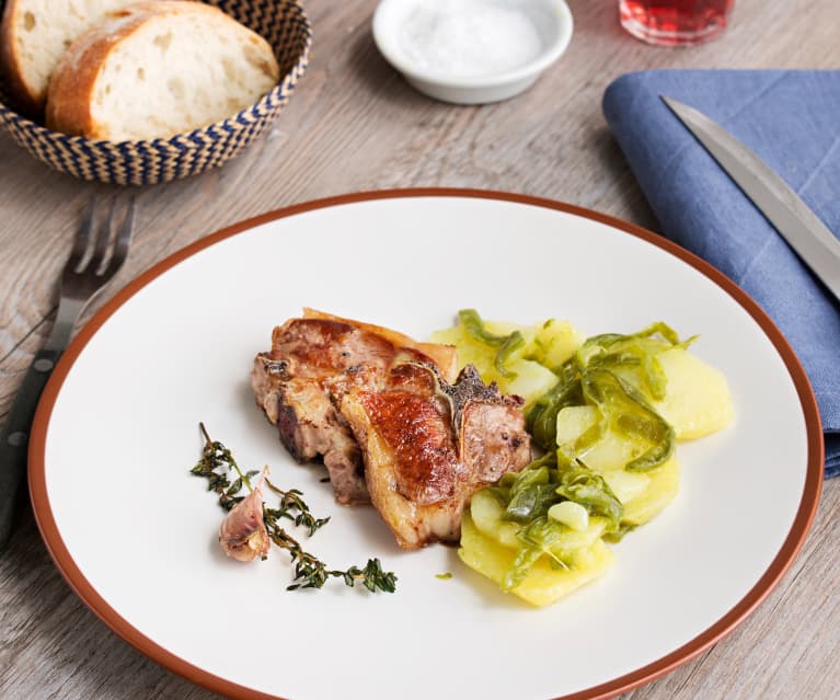 Chuletas de cordero con patatas panadera (HESTAN CUE)