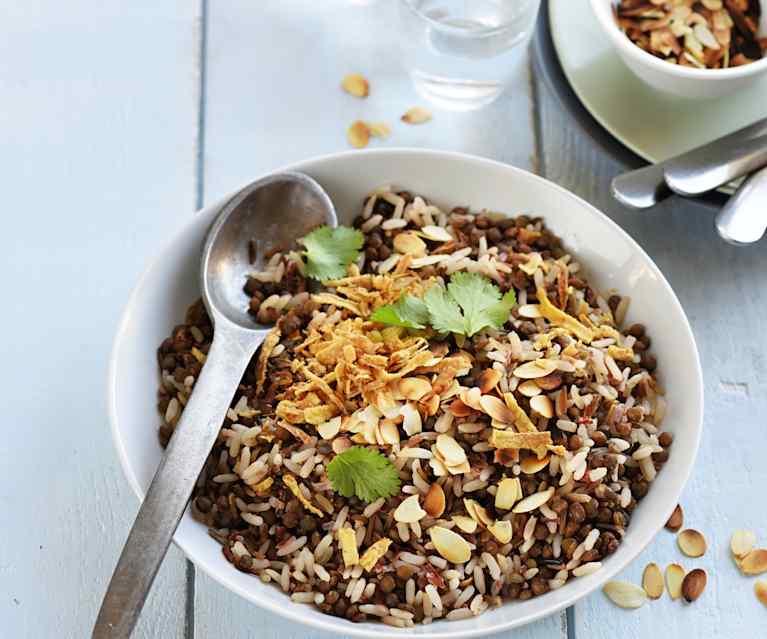 Salade de lentilles et riz aux amandes Salade de lentilles et riz aux amandes