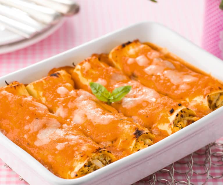 Cannelloni de frango com requeijão