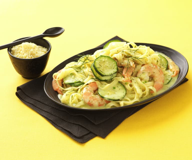 Pâtes sauce courgette et gambas au citron