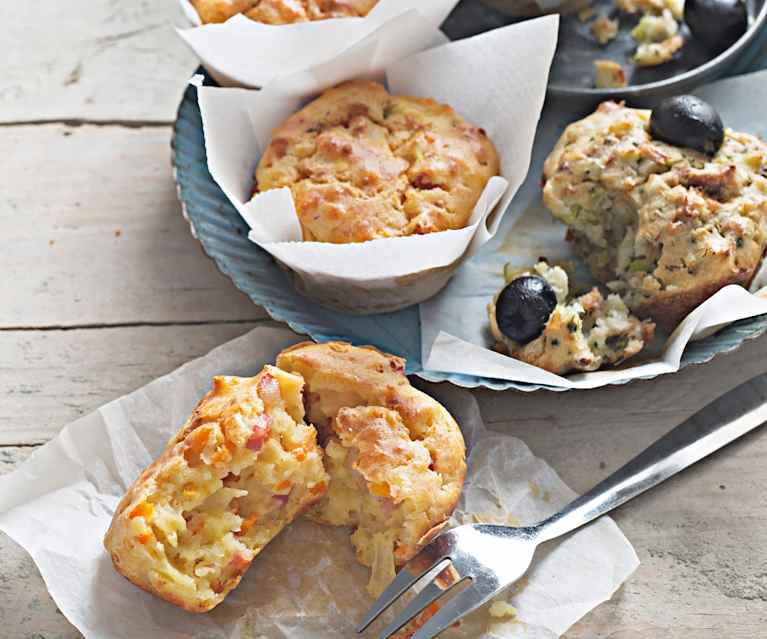 Muffins de brócoli y atún y de zanahoria, parmesano y beicon