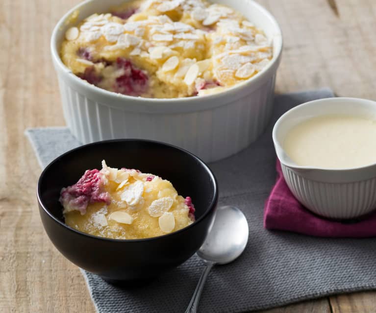 White chocolate and raspberry self-saucing pudding