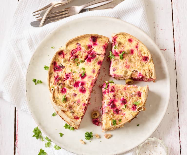 Quiche de beterraba e brócolos