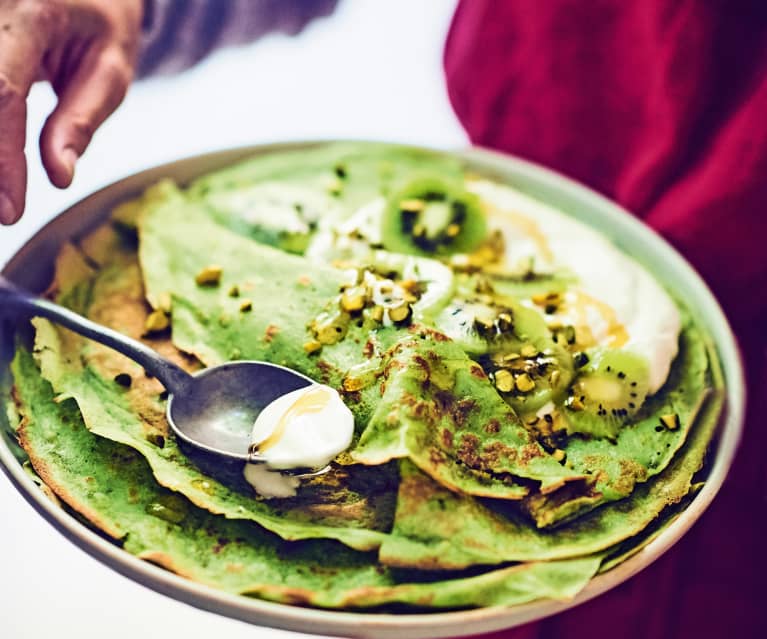 Crêpes vertes au kiwi, crème de mascarpone