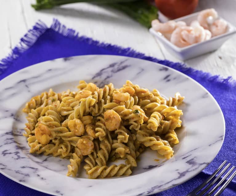 Fusilli integrali gamberi e zucchine