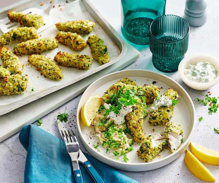 Wholemeal fish fingers with smashed beans (Diabetes)