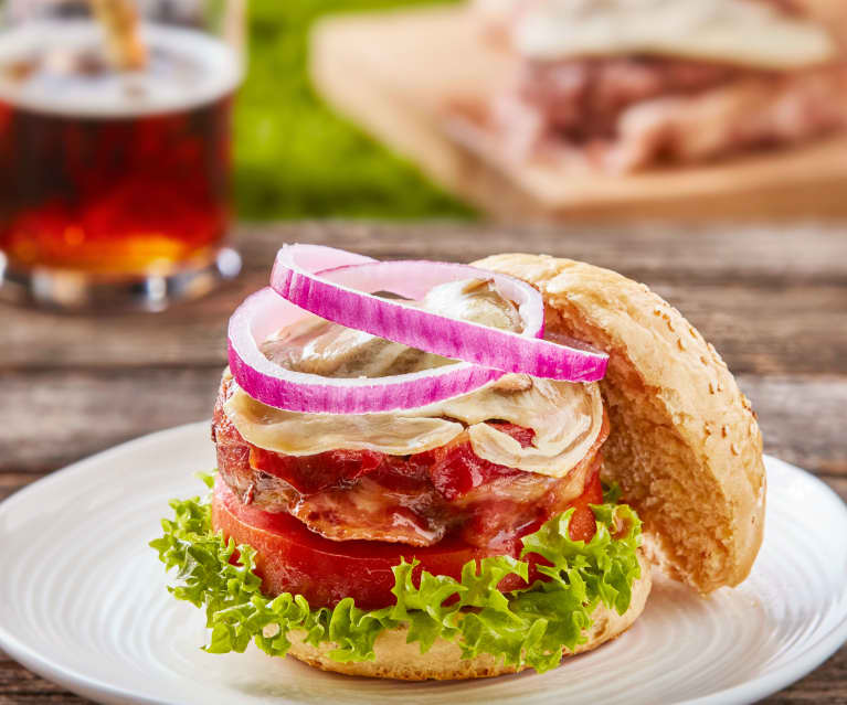 Hamburger à la canette de bière aux champignons