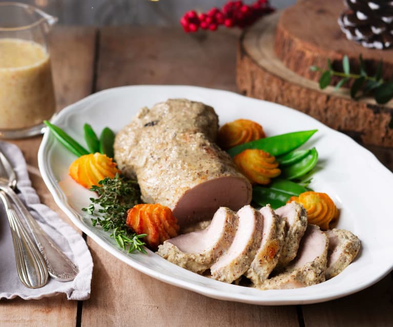 Solomillo de cerdo al horno con salsa de mostaza