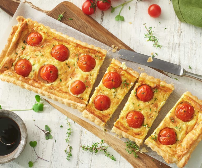 Tarta de queso de cabra y tomates cherry