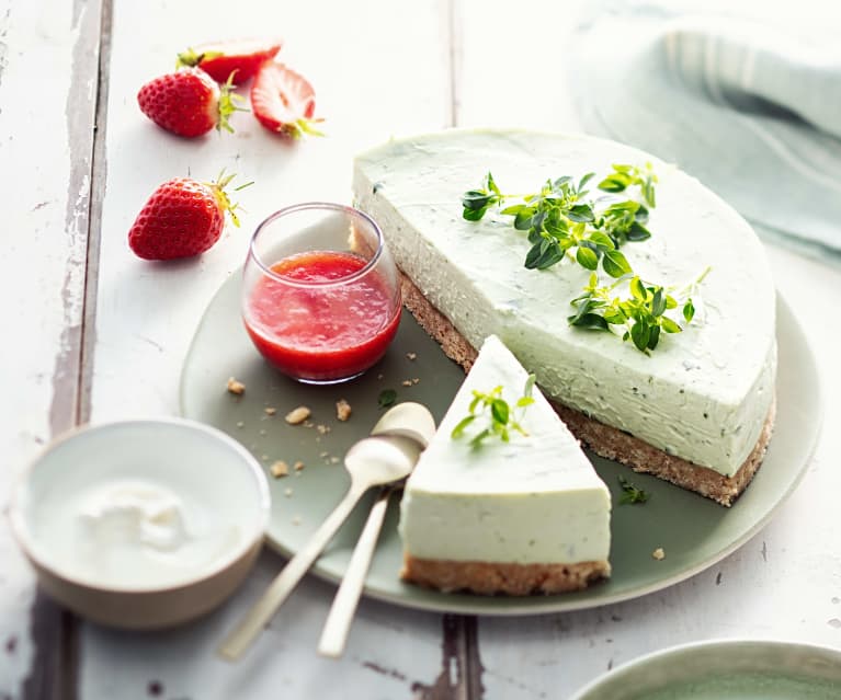 Cheesecake sans cuisson au basilic