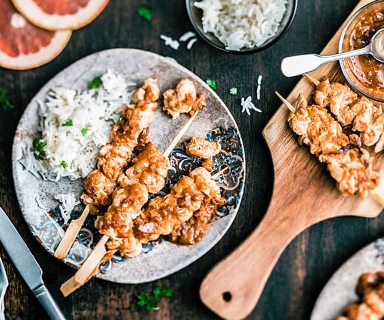 Brochettes de dinde marinées et caramélisées au pamplemousse