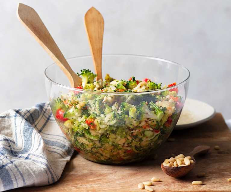 Broccoli Salad with Red Peppers and Pine Nuts