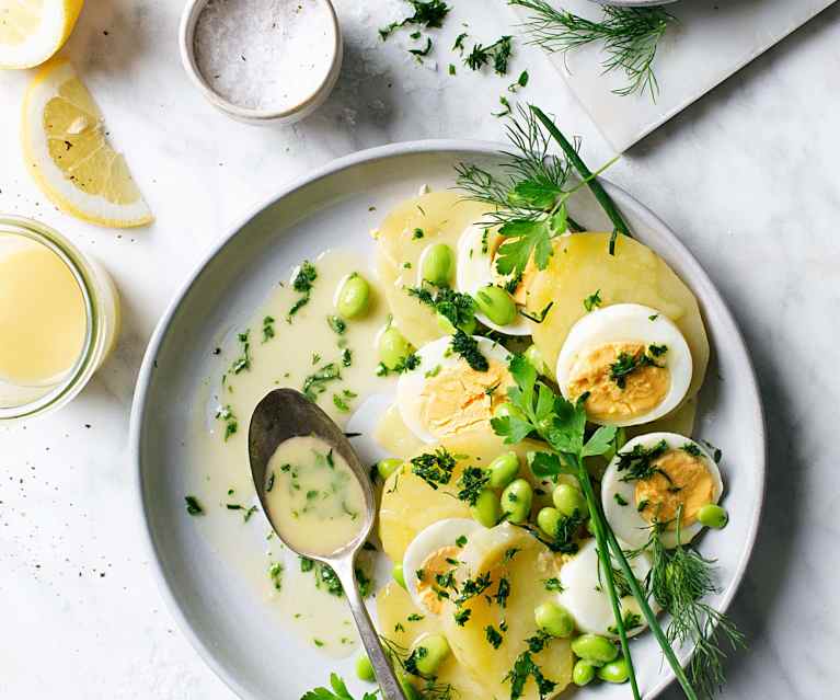 Salade de pommes de terre, vinaigrette aux herbes