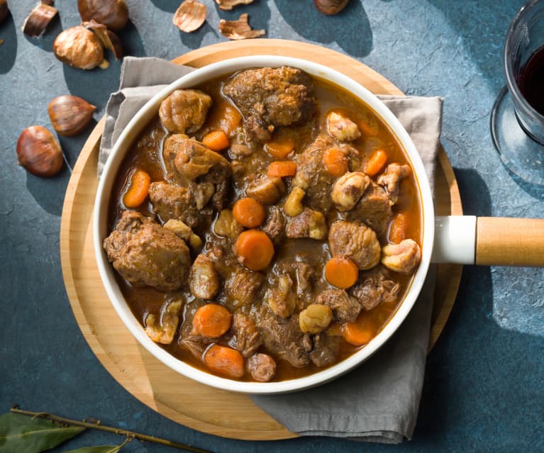 Morcillo de ternera guisado con castañas