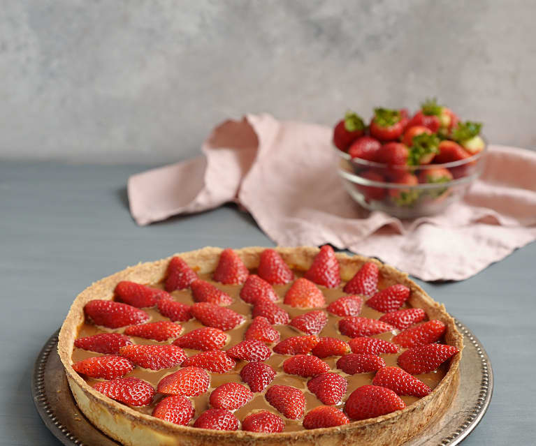 Tarta de frutillas y dulce de leche