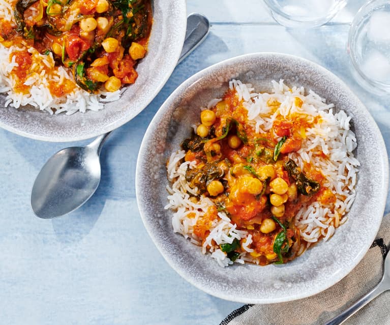 Tomaten-Spinat-Curry mit Kichererbsen