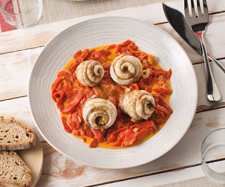 Rollitos de lenguado con piperrada