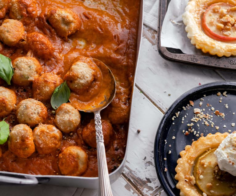 Menu: Polpette al sugo di verdure; Mini tarte tatin