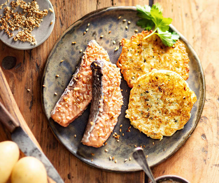 Saumon mariné sous-vide et galette de pomme de terre