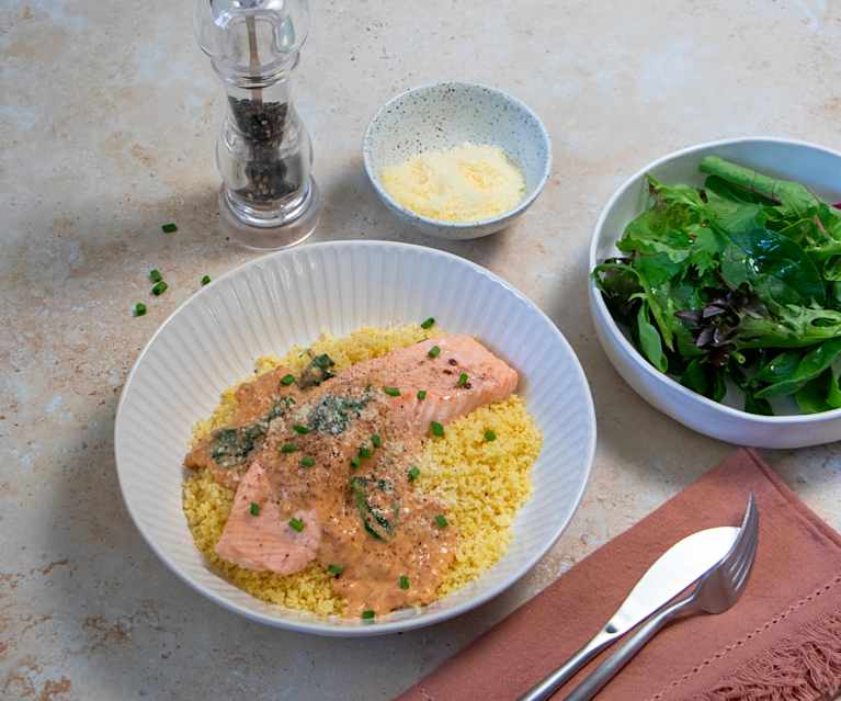 Creamy spinach salmon with couscous