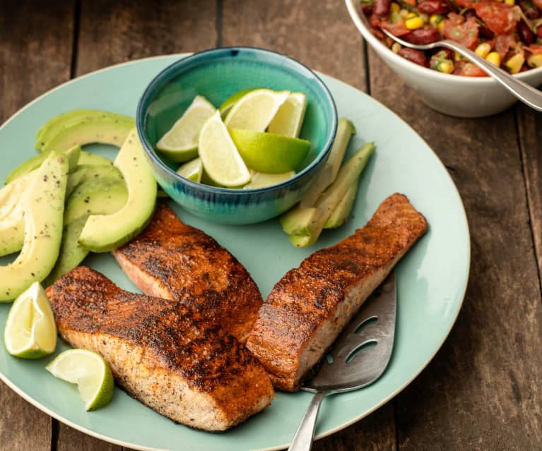 Blackened Salmon with Bean and Corn Salsa