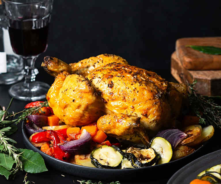 Poulet rôti au cidre et légumes vapeur Poulet rôti au cidre et légumes vapeur