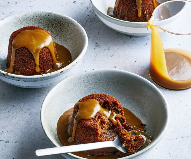 Little sticky date puddings with salted toffee sauce