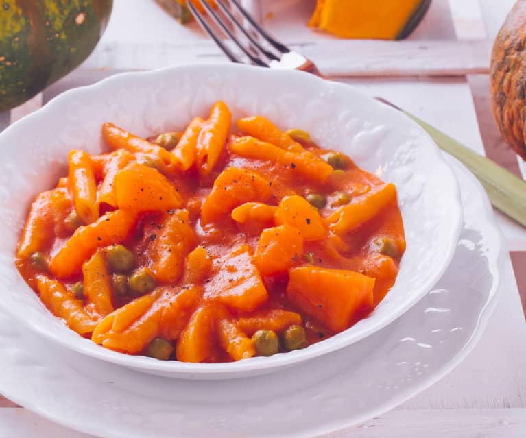 Pasta risottata con zucca e piselli