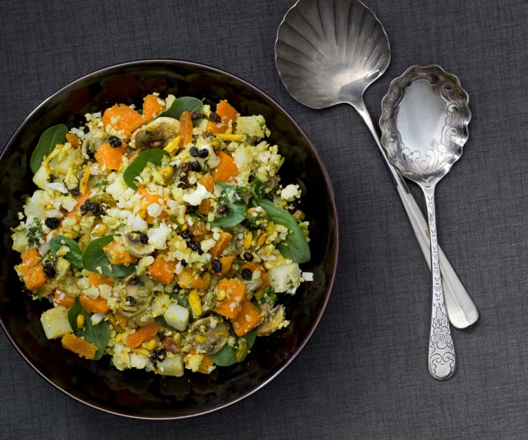 Cauliflower and sweet potato salad with nuts