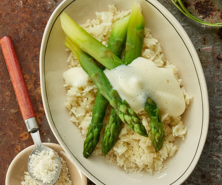 Asparagus, Parmesan rice and lemon sabayon sauce