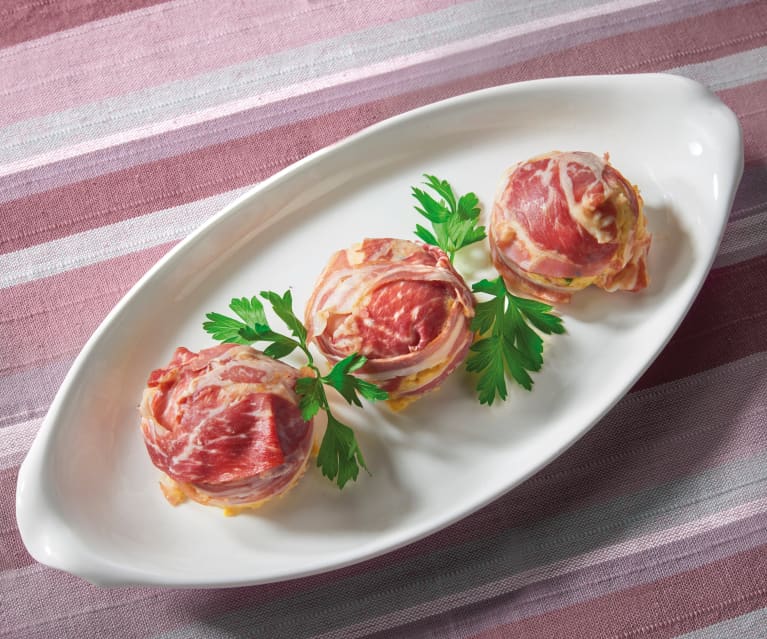 Polpette di pollo con pancetta croccante