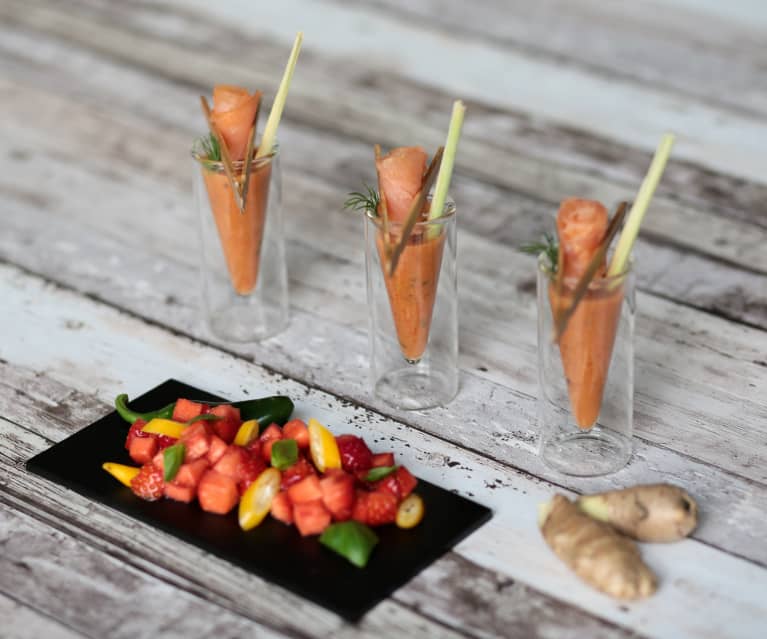 Gazpacho di frutta e  verdura con salmone marinato (di Sebastiano Rovida)