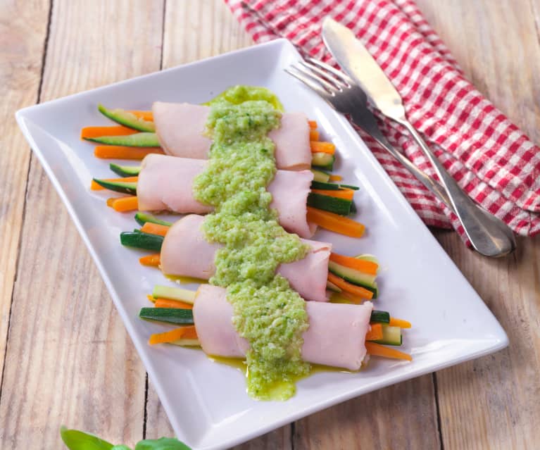 Involtini di tacchino con verdure e salsa al sedano