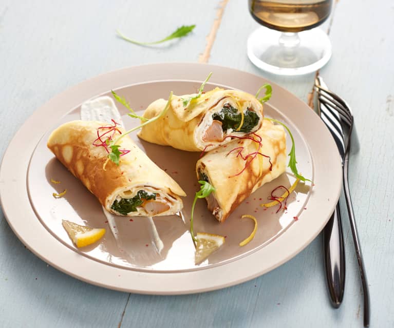 Roulés de crêpe au haddock fumé et tartare de wakamé