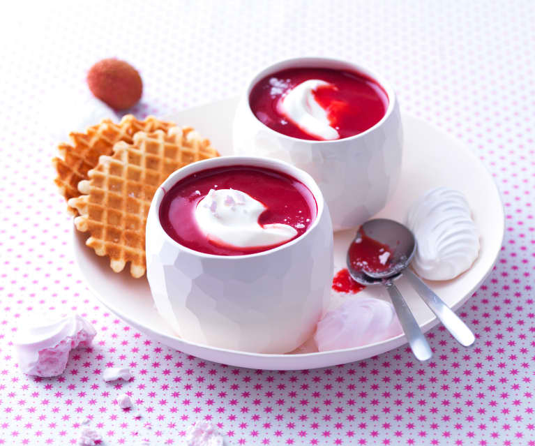 Soupe de framboise aux litchis