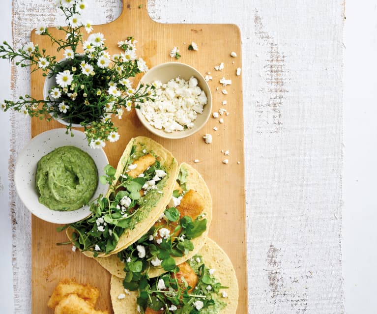 Tacos de peixe com agrião