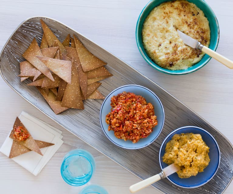 Tortillas de chia et quinoa et trio de dips