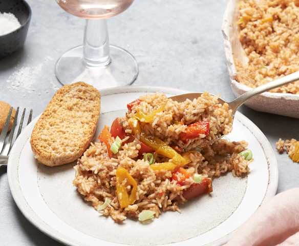 Pilaf de arroz con ternera y pimientos