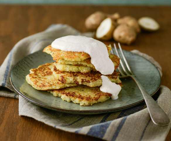 Topinambur-Puffer mit Ricottakren