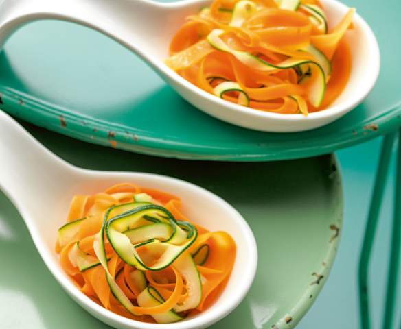 Steamed carrot and zucchini tagliatelle