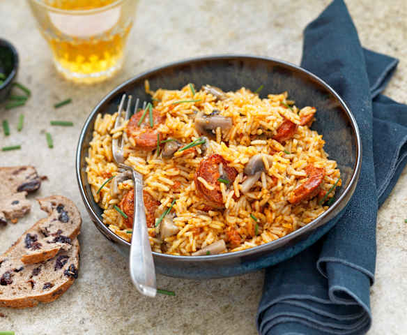 Riz aux champignons et chorizo
