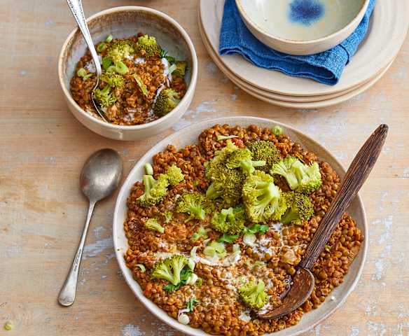 Dahl de lentilles vertes et brocoli au lait de coco